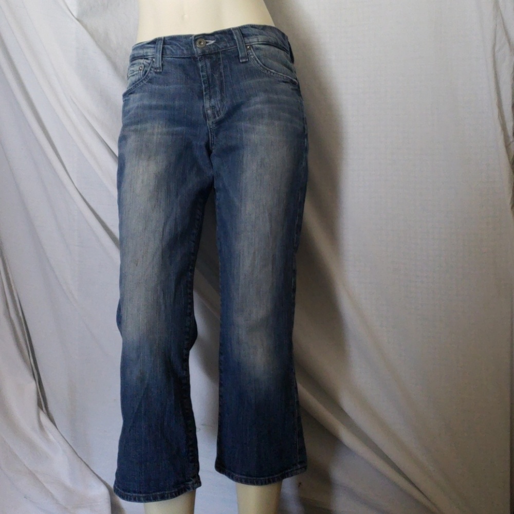 VTG Lucky Brand by Gene Montesano Whiskers Denim Ombre Blue Jeans Crop Size 4 27